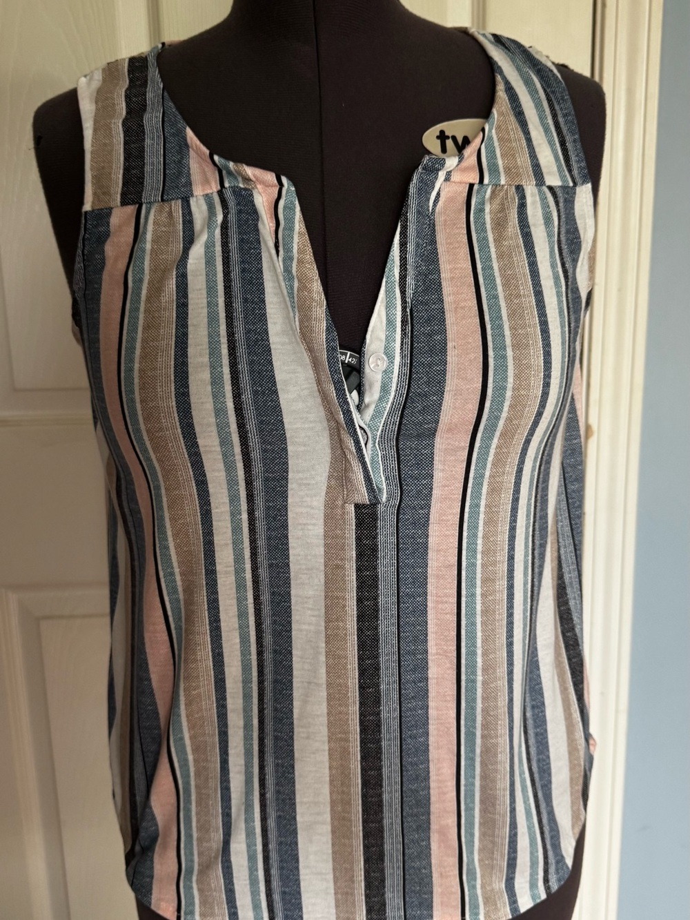 Eden & Olivia Striped Sleeveless V-Neck Women’s Top in Blue, Pink, Cream